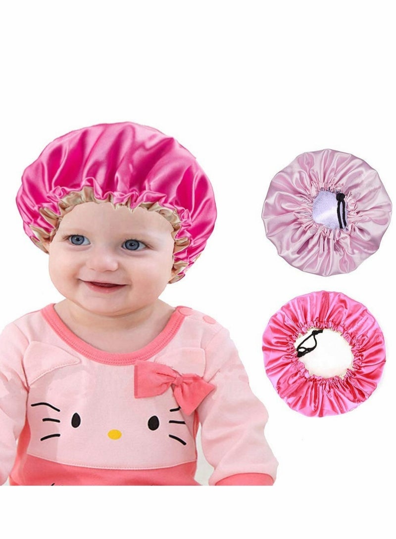2 Pieces Satin Bonnet Kids Satin Bonnet Night Sleep Caps Adjustable Double Layer Sleeping Hats Showering Caps for Kids Girls Toddler Children Baby - Image 1